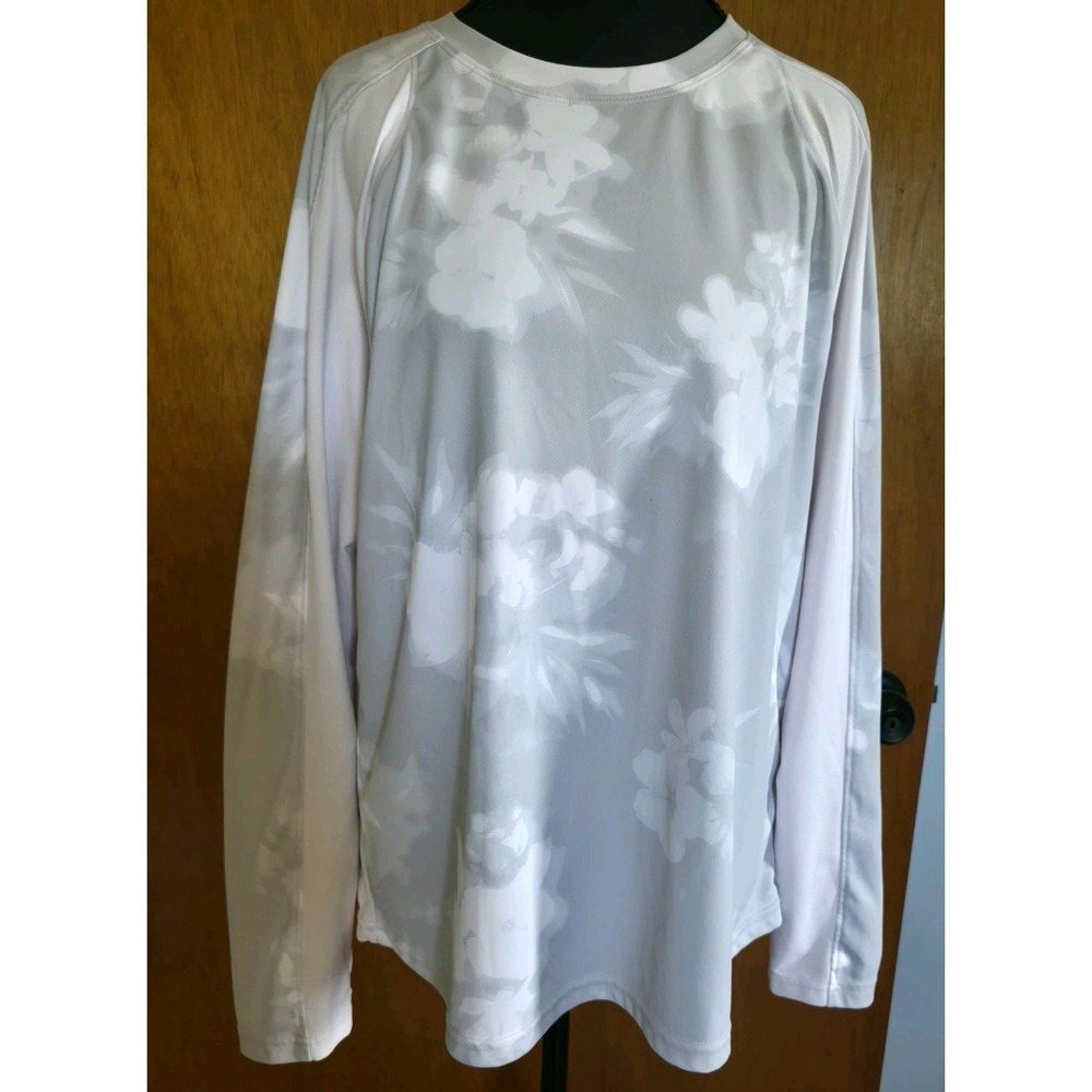 Under Armour HeatGear Women's XL Fitted Long Sleeve Shirt Grey White Floral Crew